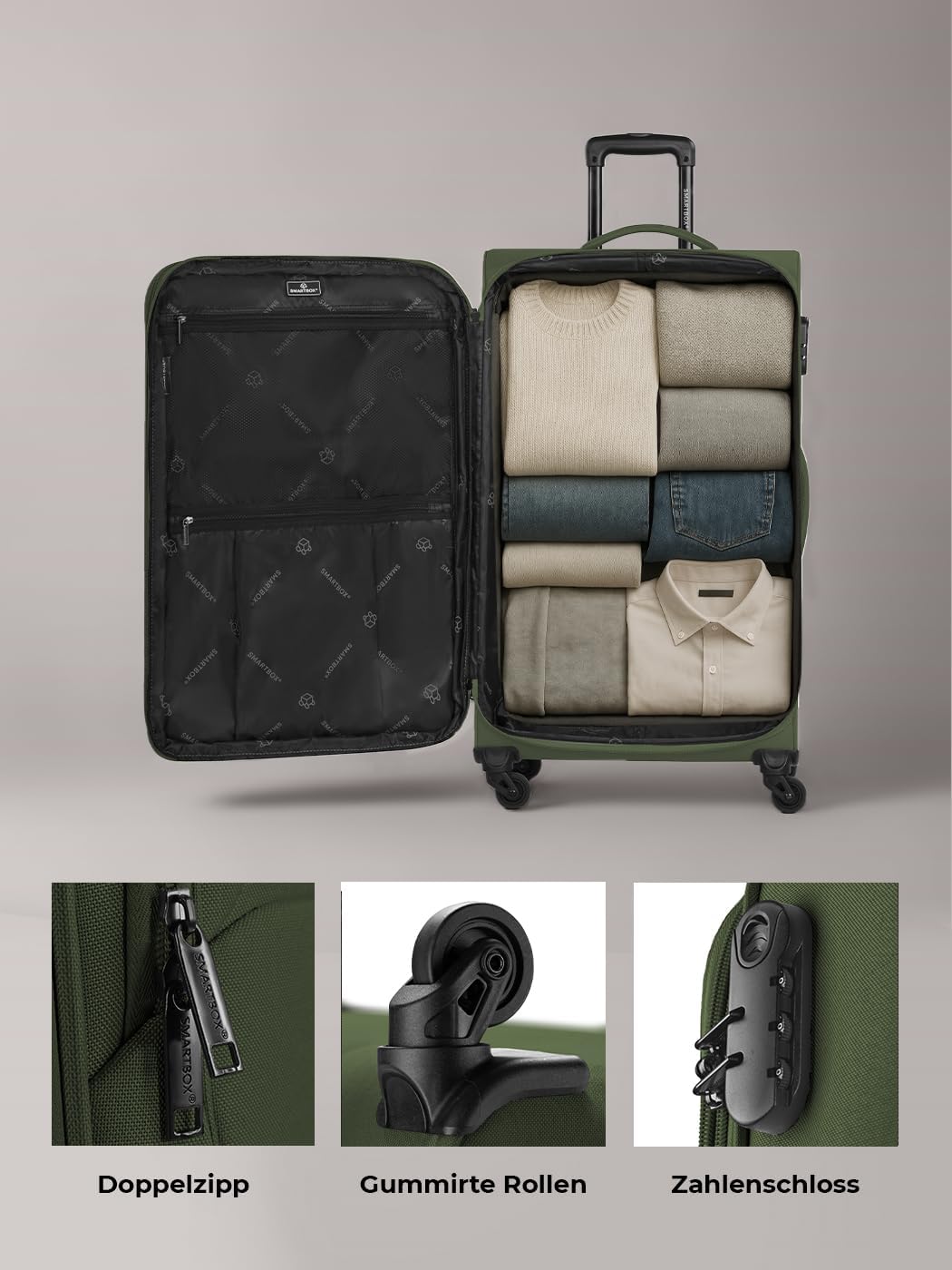 Smartbox grosser Weichgepäck Check-in Koffer für Damen & Herren | Grosser XL Trolley 46 x 31 x 78 cm