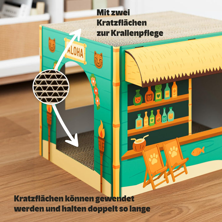 Cat’s Palace Katzenhaus Aloha Strandbar – Rückzugsort & Kratzmöbel mit 2 Kratzflächen für Katzen | 4