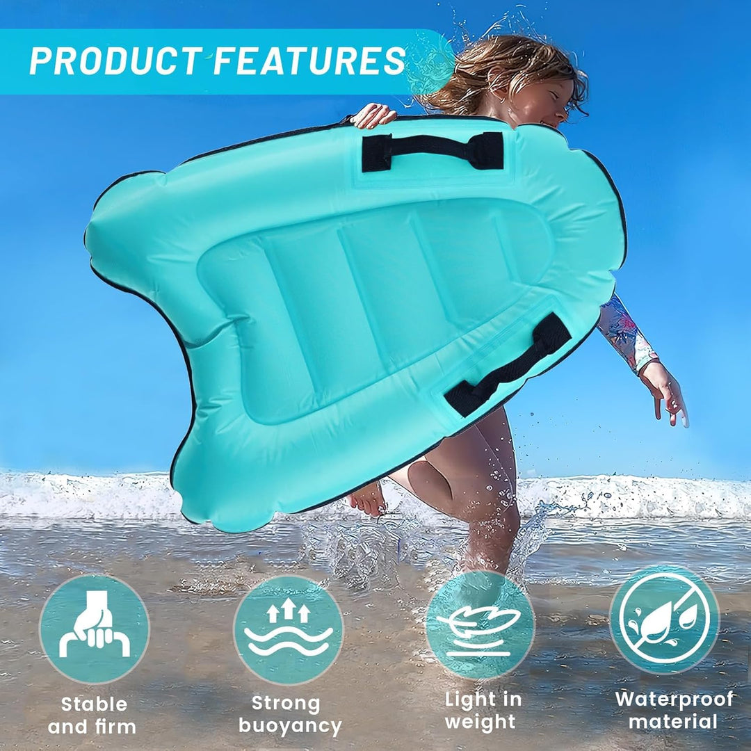 Aufblasbares Bodyboard, Shyllin Bodyboard mit Griffen, Surfbrett Aufblasbar, Mini Luftmatratze, Schw