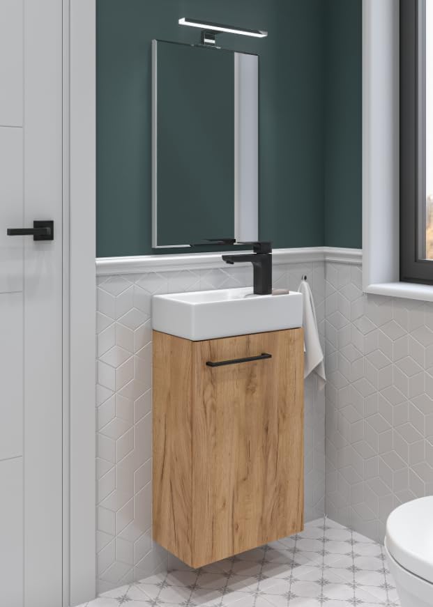 .Deftrans Domodomo Badezimmerschrank mit Waschbecken, Waschbeckenschrank 40 x 68 x 21,3 cm, Keramik-