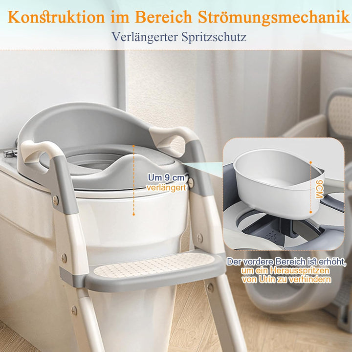 3 IN 1 Toilettensitz Kinder, Toilettenleiter für Kinder mit Verstellbar Treppe, Spritz und Rutschfes