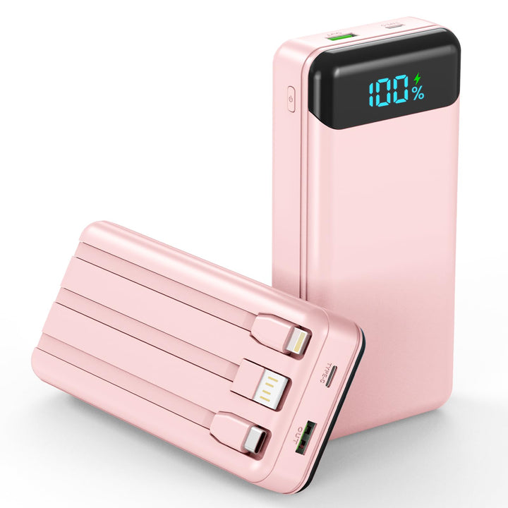 Enerwow Power Bank 27000mAh 22.5W Schnellladen mit Integriertem USB-C Kabel | Externer Akkupack 4 Au