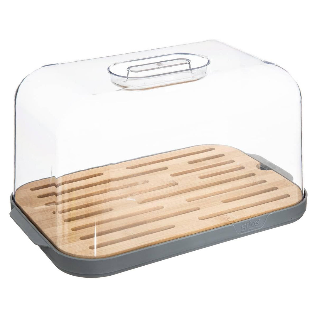 5five – Brotkasten „Fresh Eat Grey“, 29 x 18 x 16 cm, mit Bambus-Schneidebrett – Küchenaufbewahrung,