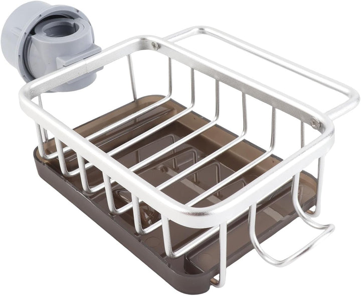 Küchenarmatur-Schwammhalter, Waschbecken-Wasserhahn-Caddy-Organizer mit Abtropfschale für Spülmittel