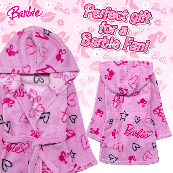 Barbie Bademantel Kinder Mädchen Kapuzenbademantel 4-10 Jahre Schwimmbad Sauna Pool, warm Flauschig