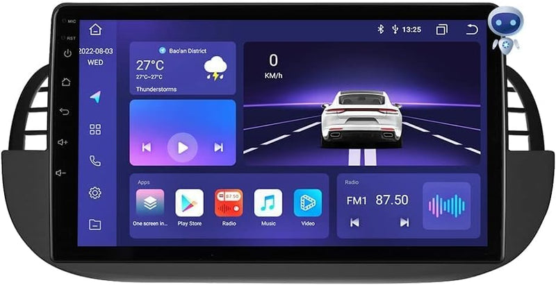 hizpo 9 Zoll Touchscreen Autoradio Kompatibel mit FIAT 500 2007-2014 mit Carplay/Android Auto 8-Core