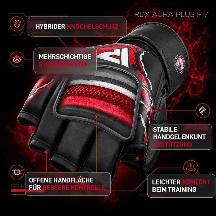 RDX Grappling Gloves Shooter NEW Aura F17 Black/Red M, Black/Red M