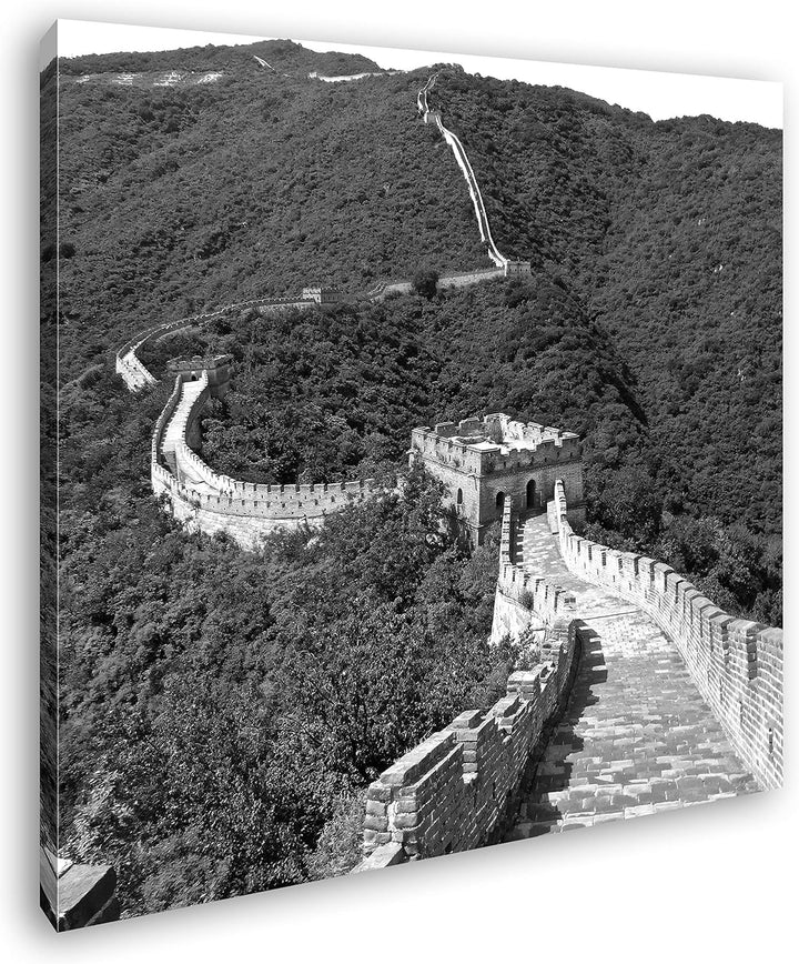deyoli Chinesische Mauer Format: 70x70 Effekt: Schwarz&Weiss als Leinwandbild, Motiv auf Echtholzrah