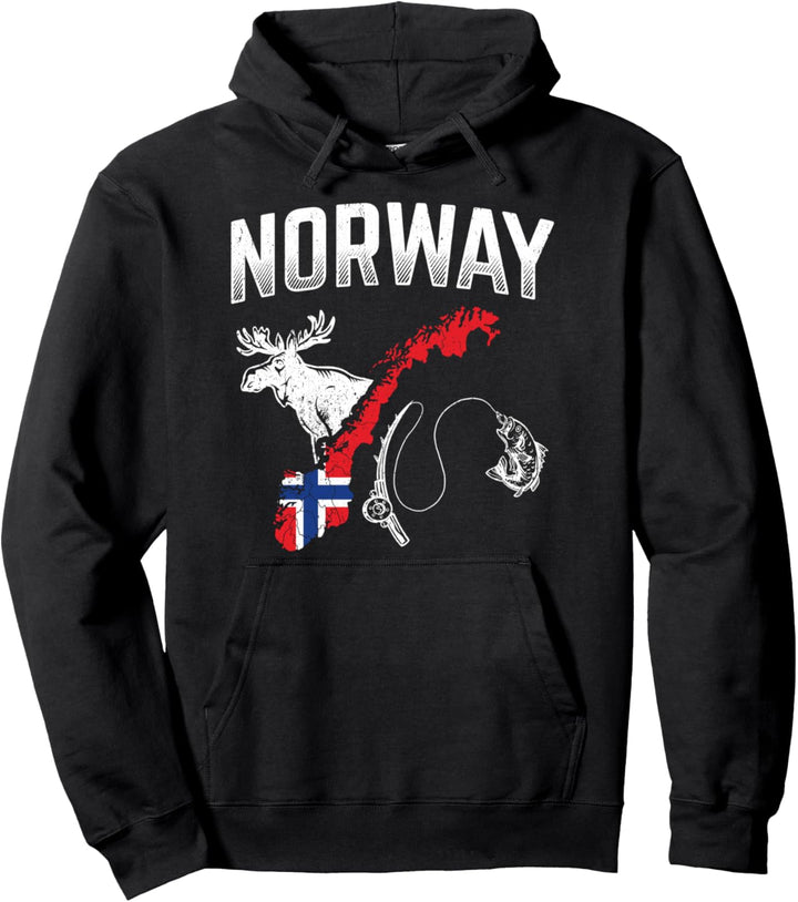 Norwegen Urlaub Norwegen Landkarte Angel Norwegen Elch Pullover Hoodie