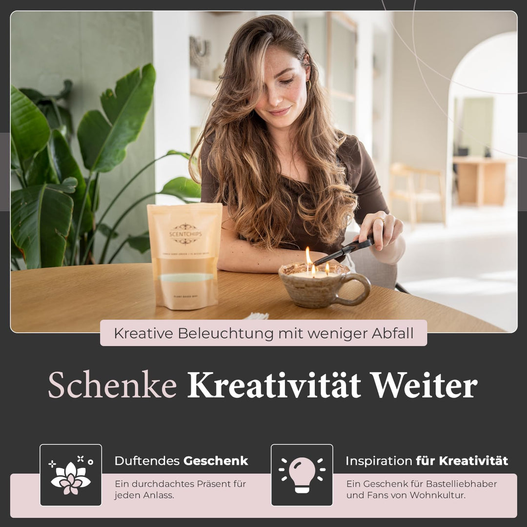Scentchips Kerzensand – Farbiger Wachsgranulat zum Selbermachen von Kerzen mit 30 losen Dochten, Dek