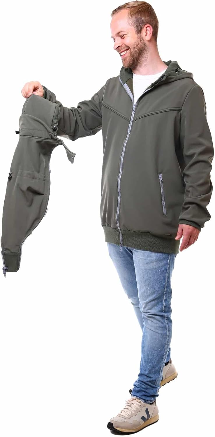 Viva la Mama - Männerjacke zum Babytragen aus Softshell - Explorer L Oliv - mit Rückentragemöglichke