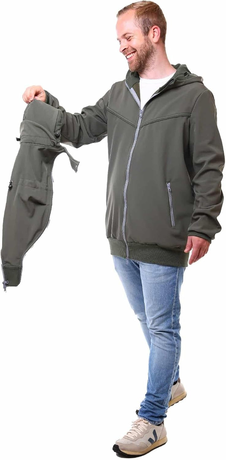 Viva la Mama - Männerjacke zum Babytragen aus Softshell - Explorer L Oliv - mit Rückentragemöglichke