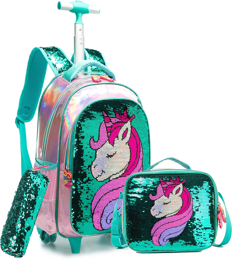 HTgroce Kinder Rollrucksack Schultaschen für Mädchen College Student Reise Reise Schule Kinder, Klei