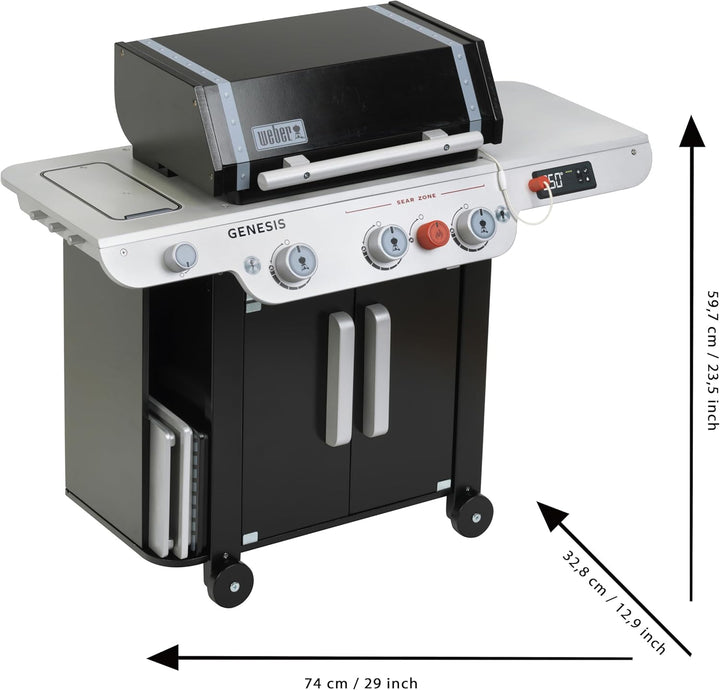 Theo Klein 9445 Weber Grill Genesis aus Holz inklusive Einsätze für Steak, Pizza oder Gemüse Mit Foo