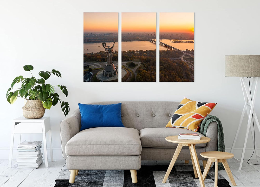 Skyline Kiew Sonnenuntergangals Leinwandbild 3 teilig | Grösse: 120x80 cm | Wandbild | Kunstdruck |
