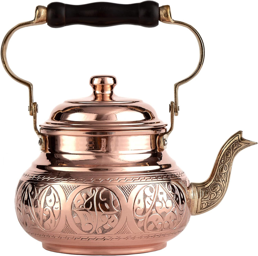 DEMMEX Teekanne mit Gravur, handgefertigt, 1 mm dick, unbeschichtetes Kupfer, 1,6 l