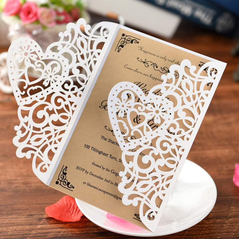 FOMTOR Lasergeschnittenes Hochzeitseinladungs-Set 50 Stück, Hochzeitseinladungen mit blankoem, bedru