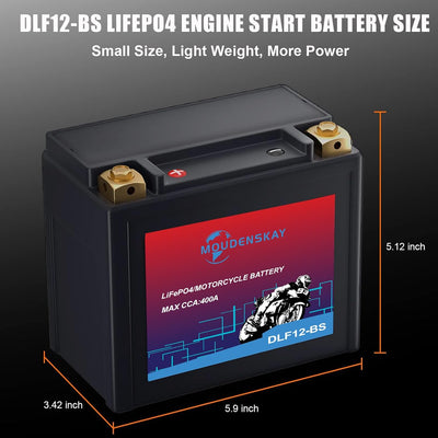 MOUDENSKAY Lithium Motorrad Batterie 12V Lithium Powersports Batterie mit BMS,LiFePO4 Motorstart Bat