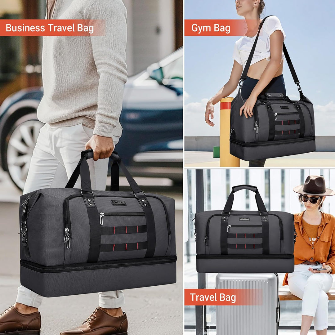 WITZMAN Reisetasche Herren 55L Nylon Weekender Duffle Bag mit Kulturbeutel | Mehrere Taschen mit Sch