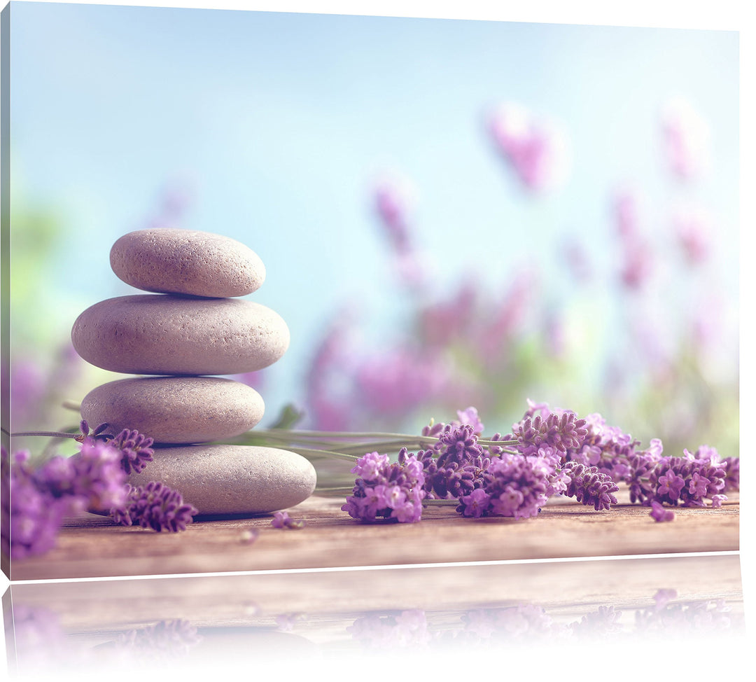 Lavendel Spa-Stillleben, Format: 100x70 auf Leinwand, XXL riesige Bilder fertig gerahmt mit Keilrahm