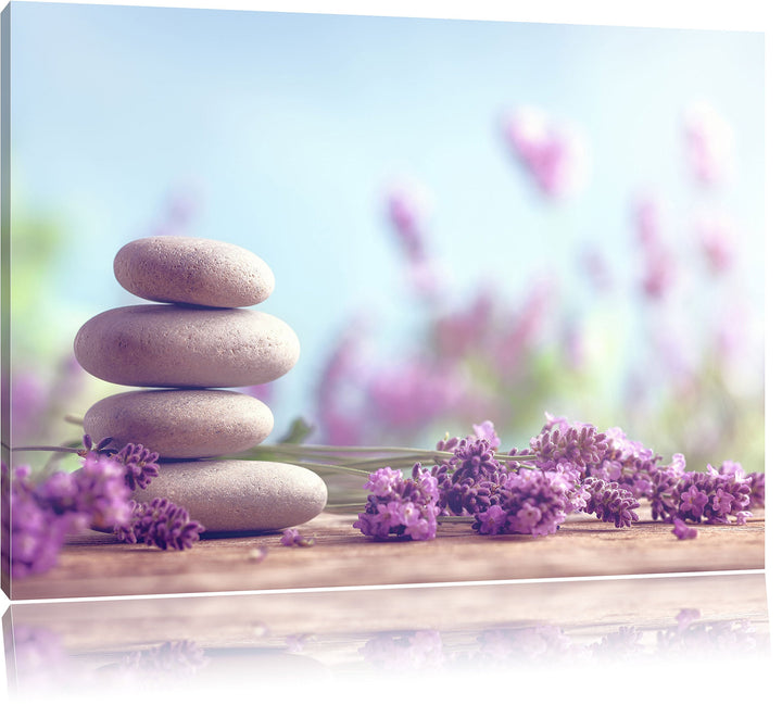 Lavendel Spa-Stillleben, Format: 100x70 auf Leinwand, XXL riesige Bilder fertig gerahmt mit Keilrahm