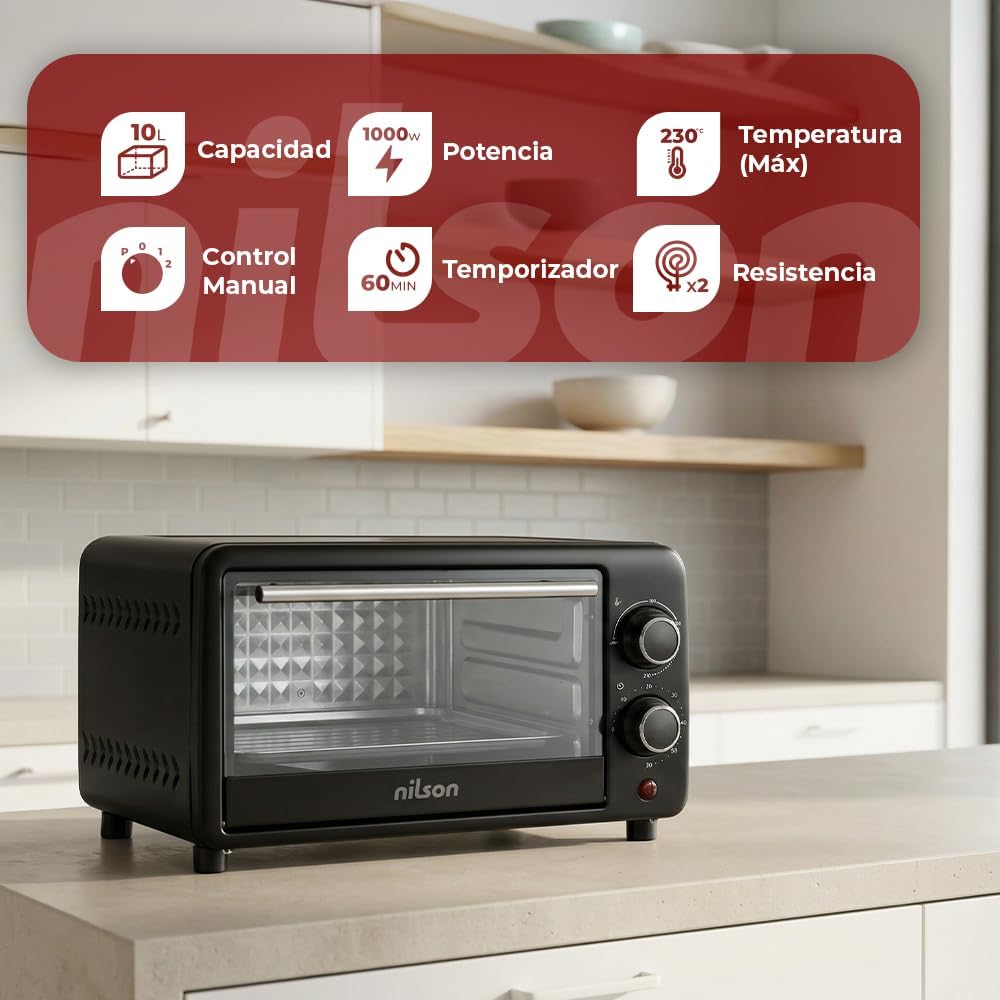 Tischofen, 9 l, kompakt, 800 W, mechanische Steuerung, NHS1000N, einstellbares Thermostat, maximale