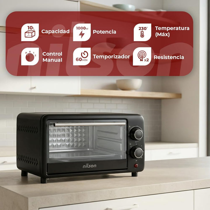Tischofen, 9 l, kompakt, 800 W, mechanische Steuerung, NHS1000N, einstellbares Thermostat, maximale
