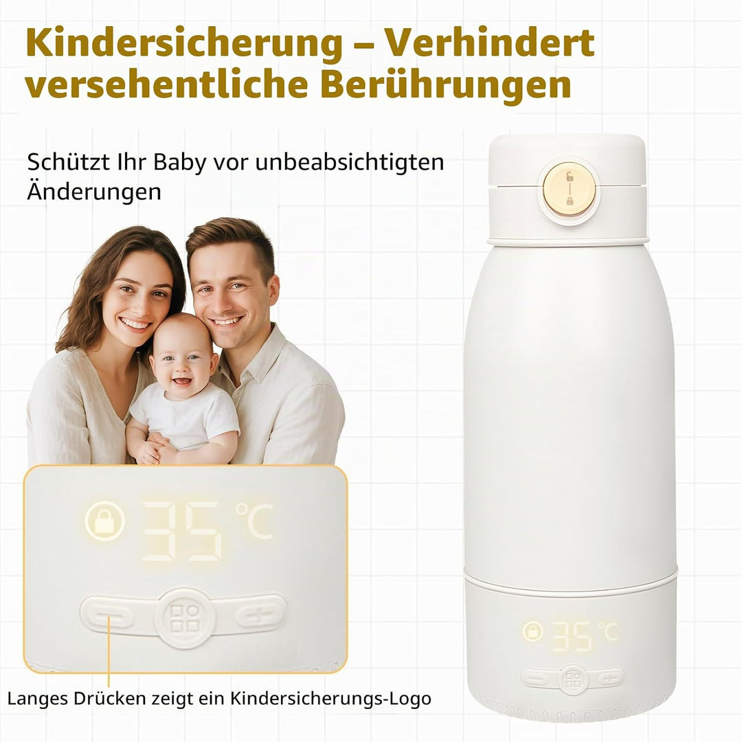 Tragbarer Flaschenwärmer Baby Unterwegs - Grosse 500ml Kapazität, Pasteurisierung, Kindersicherung g