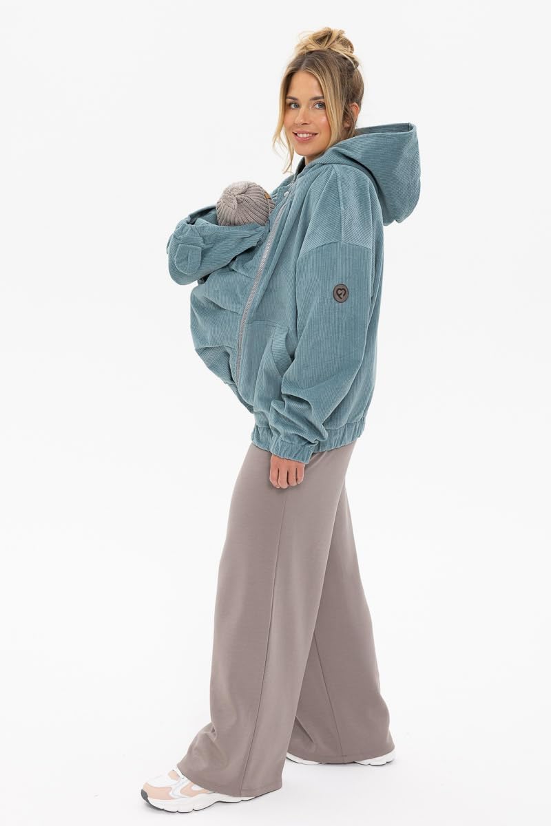 fun2bemum Cordjacke 3 in 1 Tragejacke Baby Umstandsjacke Oversize Herbstjacke für Mama mit Babytrage