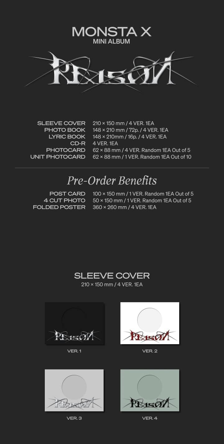 MONSTA X Reason 12th Mini Album CD+Photobook+Lyric book+Photocard+Unit photocard+POB+Tracking (VER.2