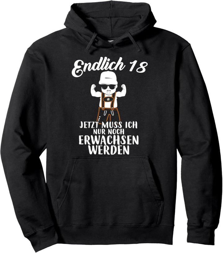 Endlich 18 Geschenk 18. Geburtstag Lausbube in Lederhose Pullover Hoodie