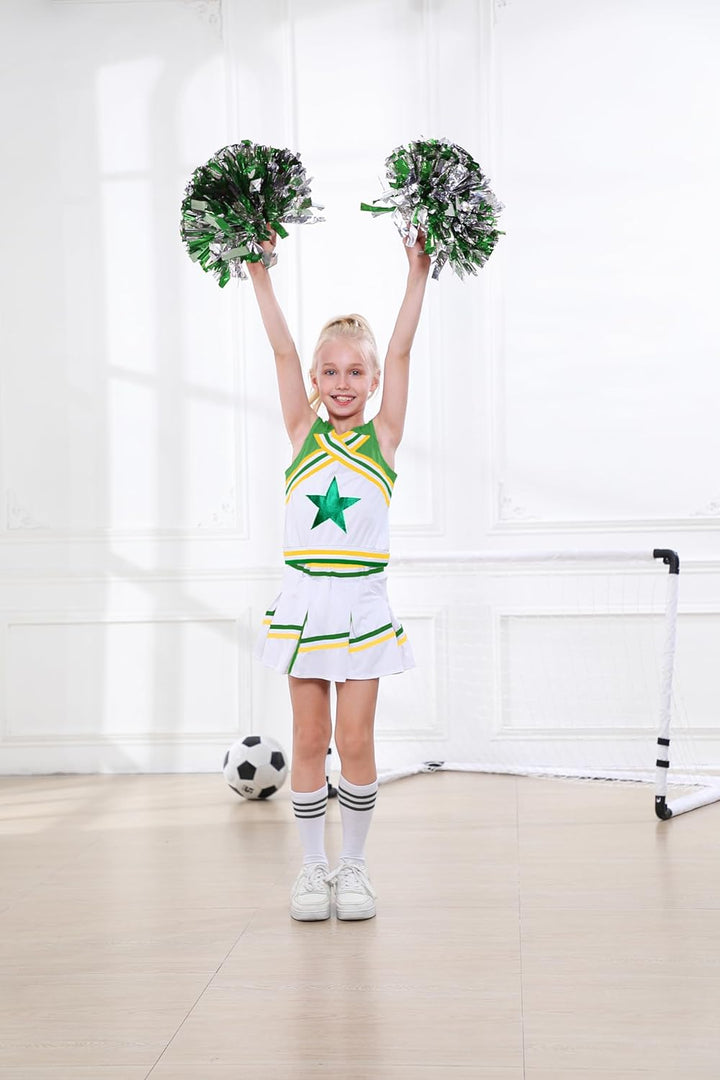LOLANTA Mädchen Karneval Kostüm, Cheerleader kleid mit Pompoms und Socken, Mittelschule Cheerleading