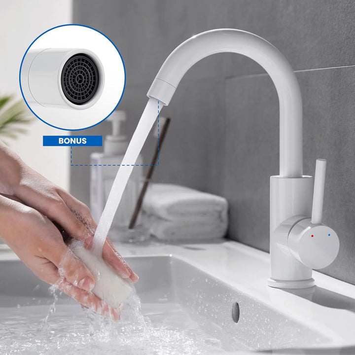 Auralum Wasserhahn Bad mit 60CM Schlauchs, 360° Drehbar Waschtischarmatur, Mischbatterie Einhebelmis