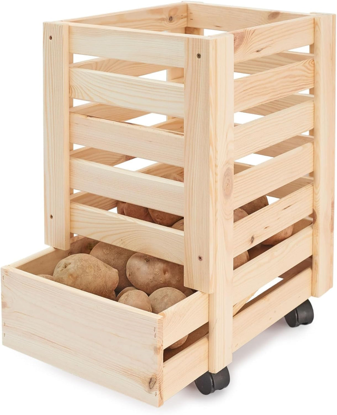Pinus Holzkiste auf Rollen 31x37x50 cm Obstkiste Kartoffelkiste, 31x37x50 cm