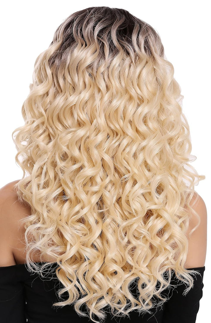 WIG ME UP - RGF-6467C-DR4/613 Perücke Damenperücke Lang Voluminös Scheitel Locken Ombre Dunkelbraun