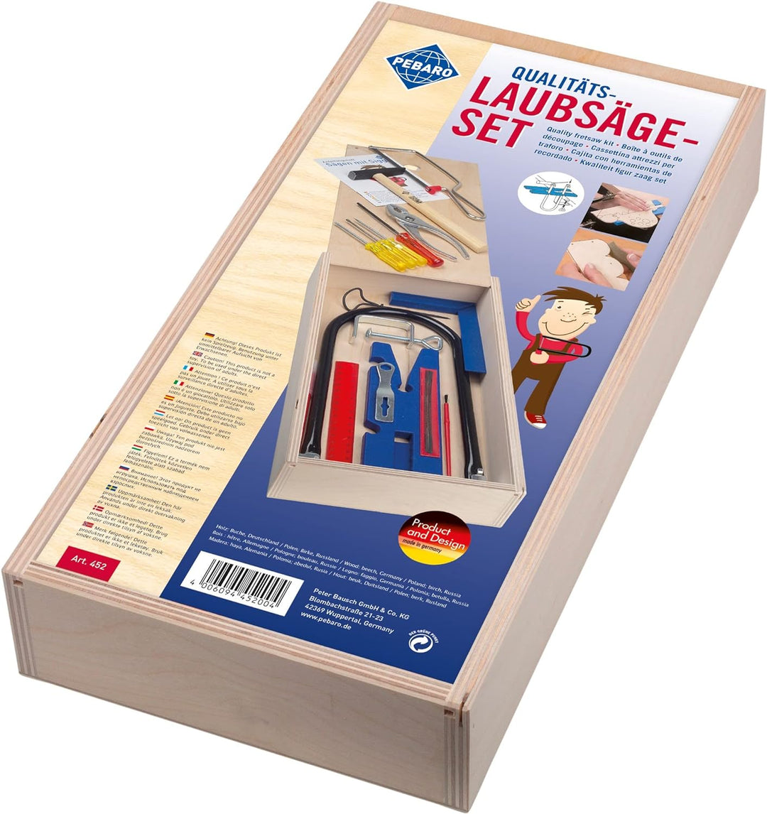 Pebaro 452 Qualitäts-Laubsägebox mit Schiebedeckel, der gleichzeitig Artbeitsplatte ist, 23 Teile,Ba