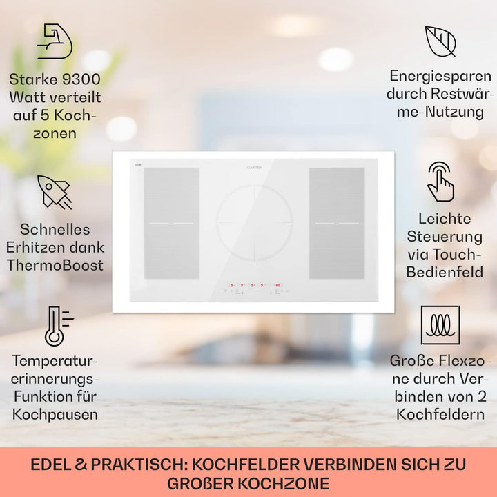 Klarstein Induktionskochfeld, Glaskeramik Kochfeld, Induktionskochfeld mit 5 Platten, Einbau-Indukti