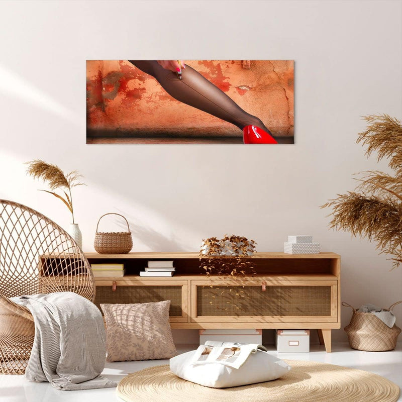 Wandbilder Dekoration Wohnzimmer Bein Strumpf Mode Ferse Panorama Bilder auf Leinwand 120x50cm Leinw