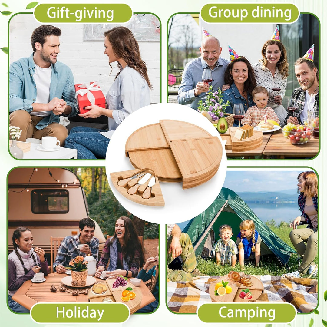 Bambus Käsebrett mit Käsemesser Set,Bambus Servierplatten,Käseplatte Charcuterie,Charcuterie Boards