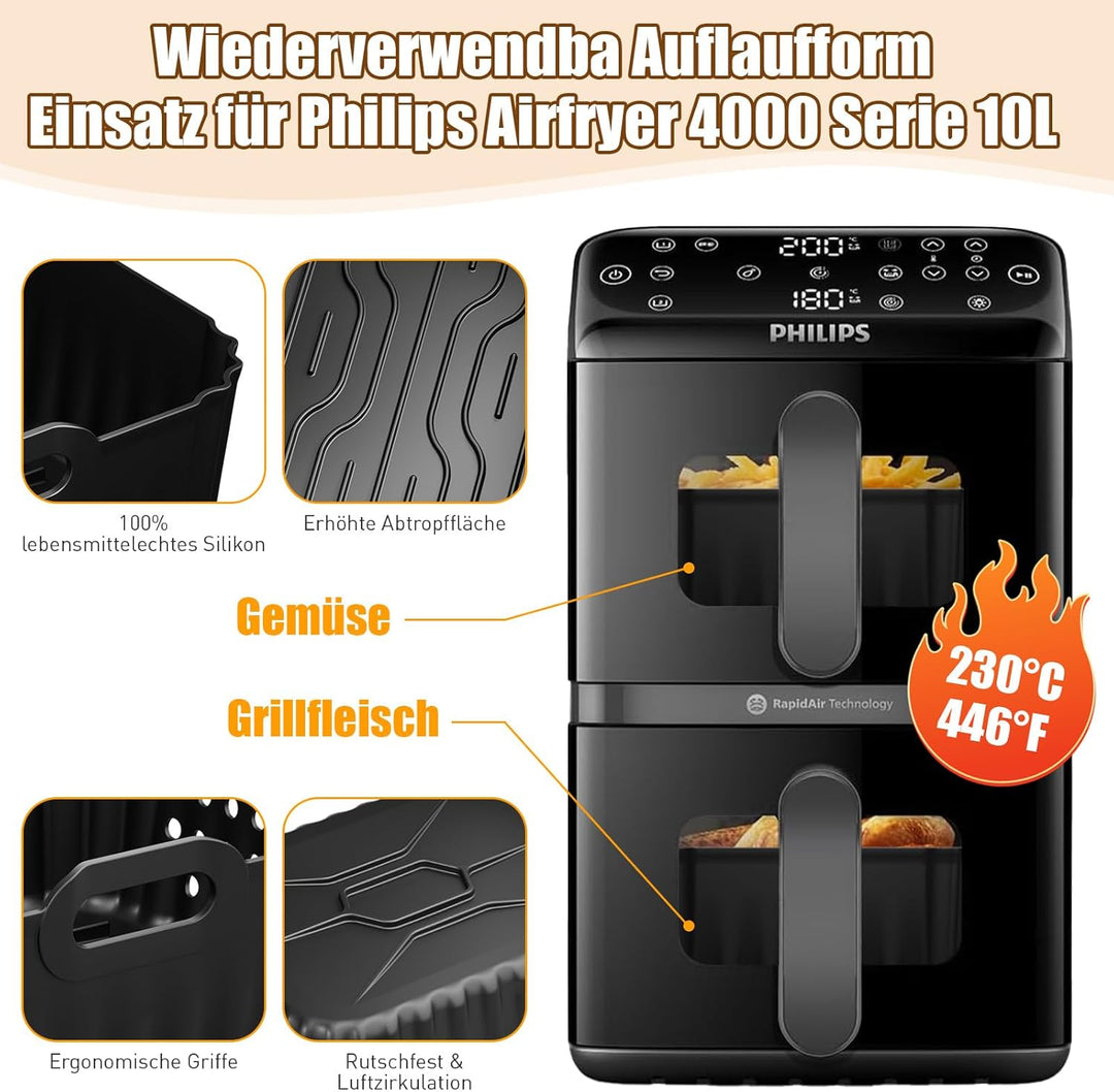 Heissluftfritteuse Zubehör für Philips Airfryer 4000 Series Stacked Dual Basket 10L, BPA-frei Airfry