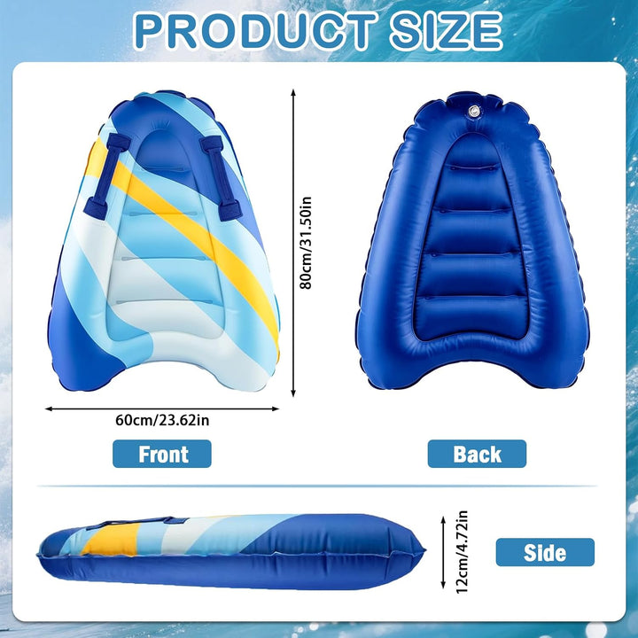 Aufblasbares Bodyboard Tragbares Bodyboard Kinder mit Griffen,Faltbar Schwimmenboard Blaue Streifen,