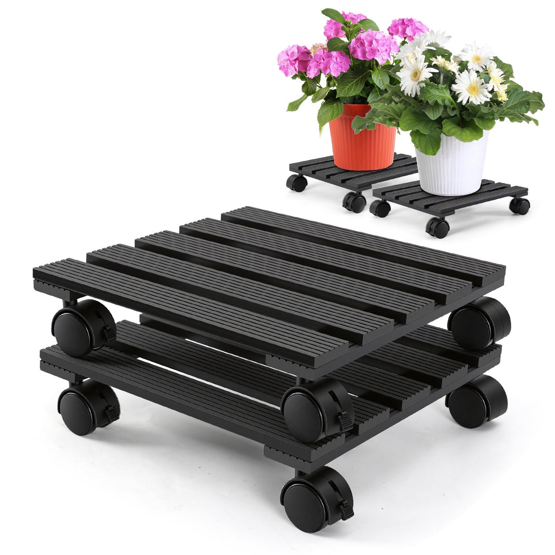 Ikodm 2X WPC Pflanzenroller Eckig 30 x 30 cm｜Blumenroller mit Rollen, Rolluntersetzer Tragkraft 80 k