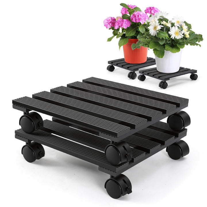 Ikodm 2X WPC Pflanzenroller Eckig 30 x 30 cm｜Blumenroller mit Rollen, Rolluntersetzer Tragkraft 80 k