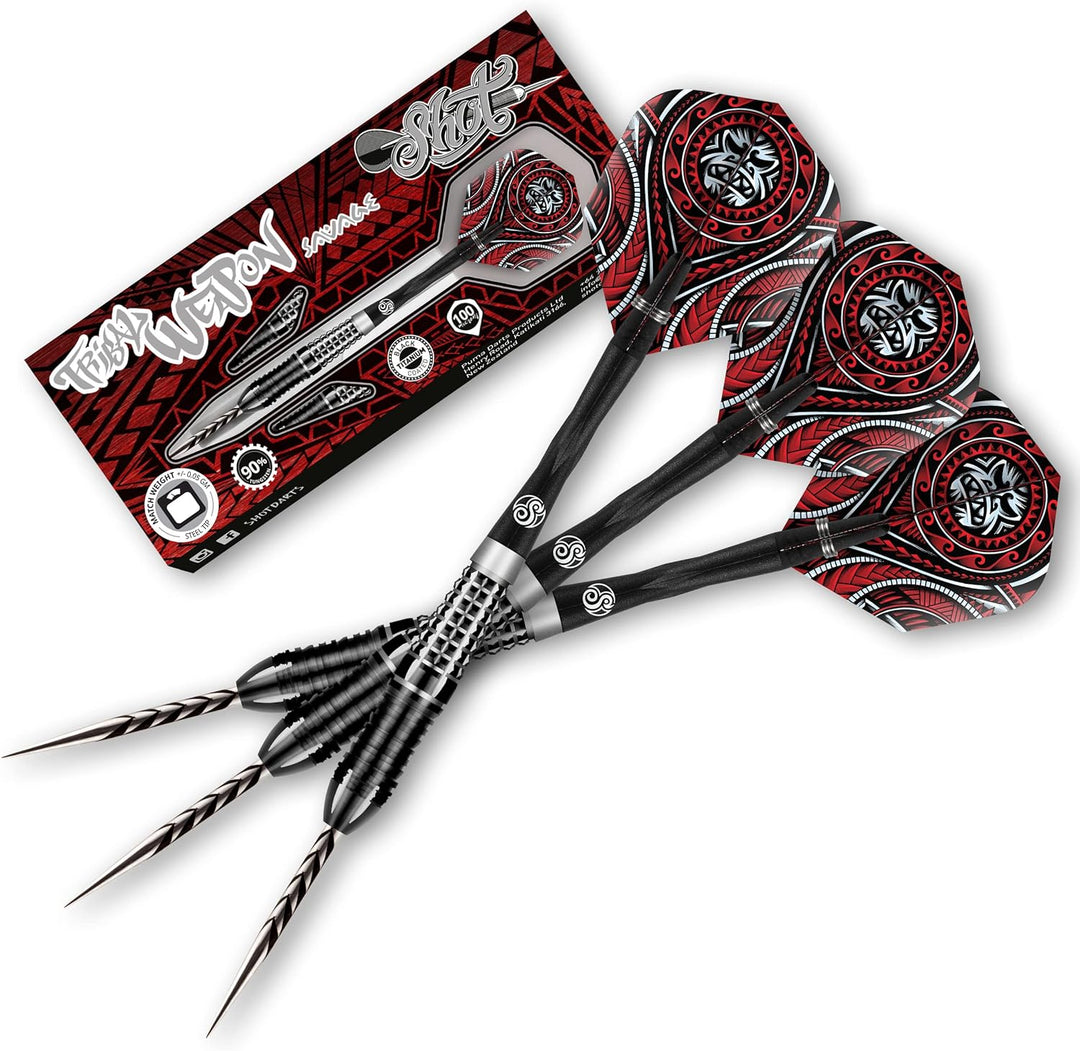 Shot Steel Darts Tribal Weapon Savage 90% Tungsten Steeltip Darts Steeldart Dartpfeile Set 22 Gramm,