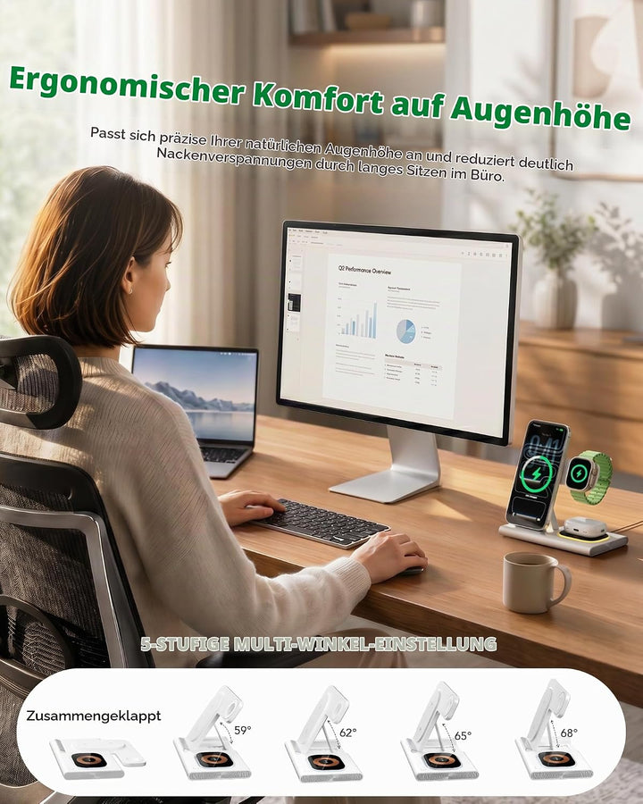 Aimtel 3 in 1 Ladestation für Apple Watch iPhone Faltbare&amp;Nachtlichter weiss, weiss