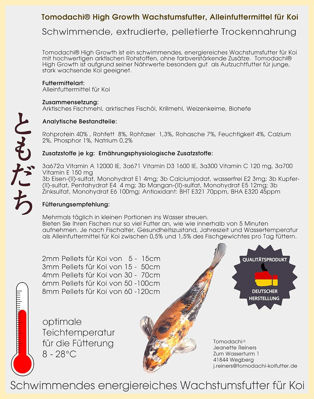 Wachstumsfutter für Koi Schwimmfutter Grower energiereiches Koifutter Aufzuchtfutter schwimmendes En