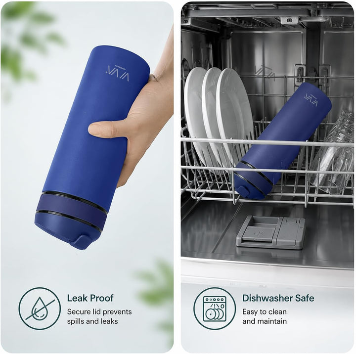 VIVA Recharge Pro Thermobecher, auslaufsicher, Kaffee &amp; Tee, 460 ml, Blau | Doppelwandig isolierter