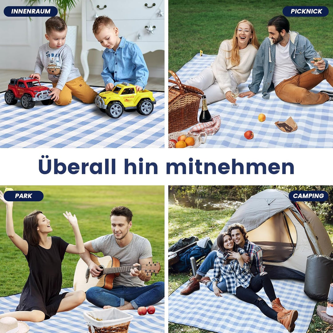sapsisel 200 x 200 cm Picknickdecke, extra gross, wasserdicht und faltbar, Stranddecke, 3-lagige Out