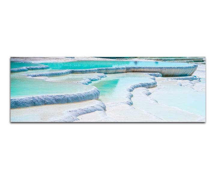 Paul Sinus Art Panoramabild auf Leinwand und Keilrahmen 120x40cm Türkei Sinterterrassen Wasser Stein