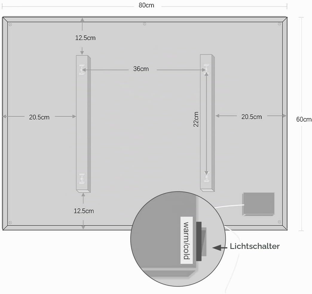 byecold Badspiegel mit LED Beleuchtung 80x60CM, Badezimmerspiegel Antibeschlag, Bad Spiegel Wandspie